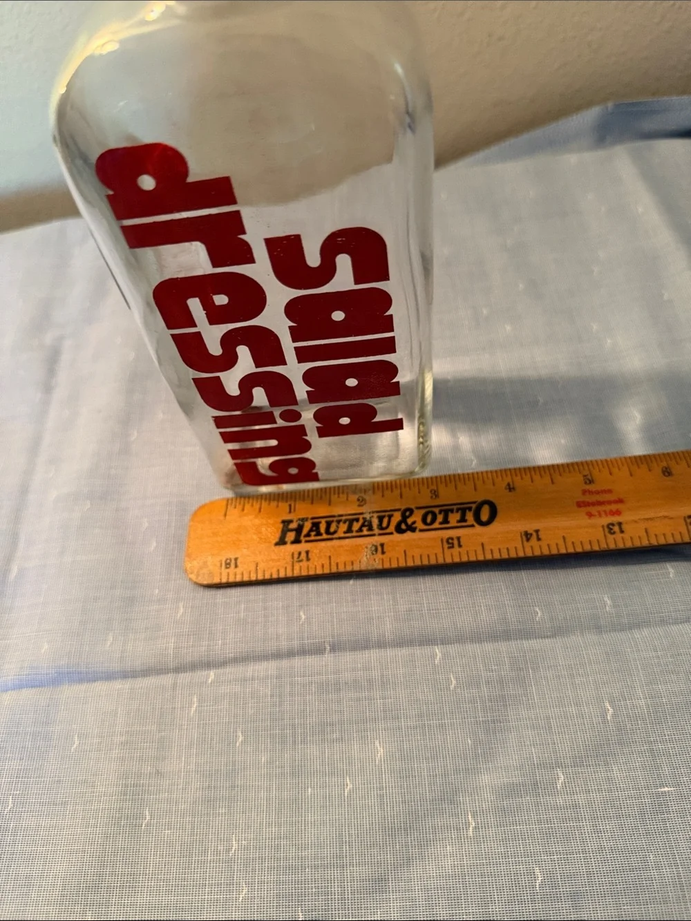 Glass Salad Dressing Bottle with Red Lettering and Cork Stopper